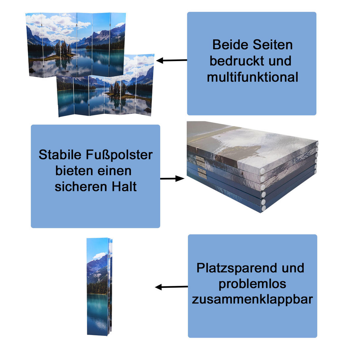 FOTO-PARAVENT Blau - Blau, Holz (244/180/2cm) - MCW