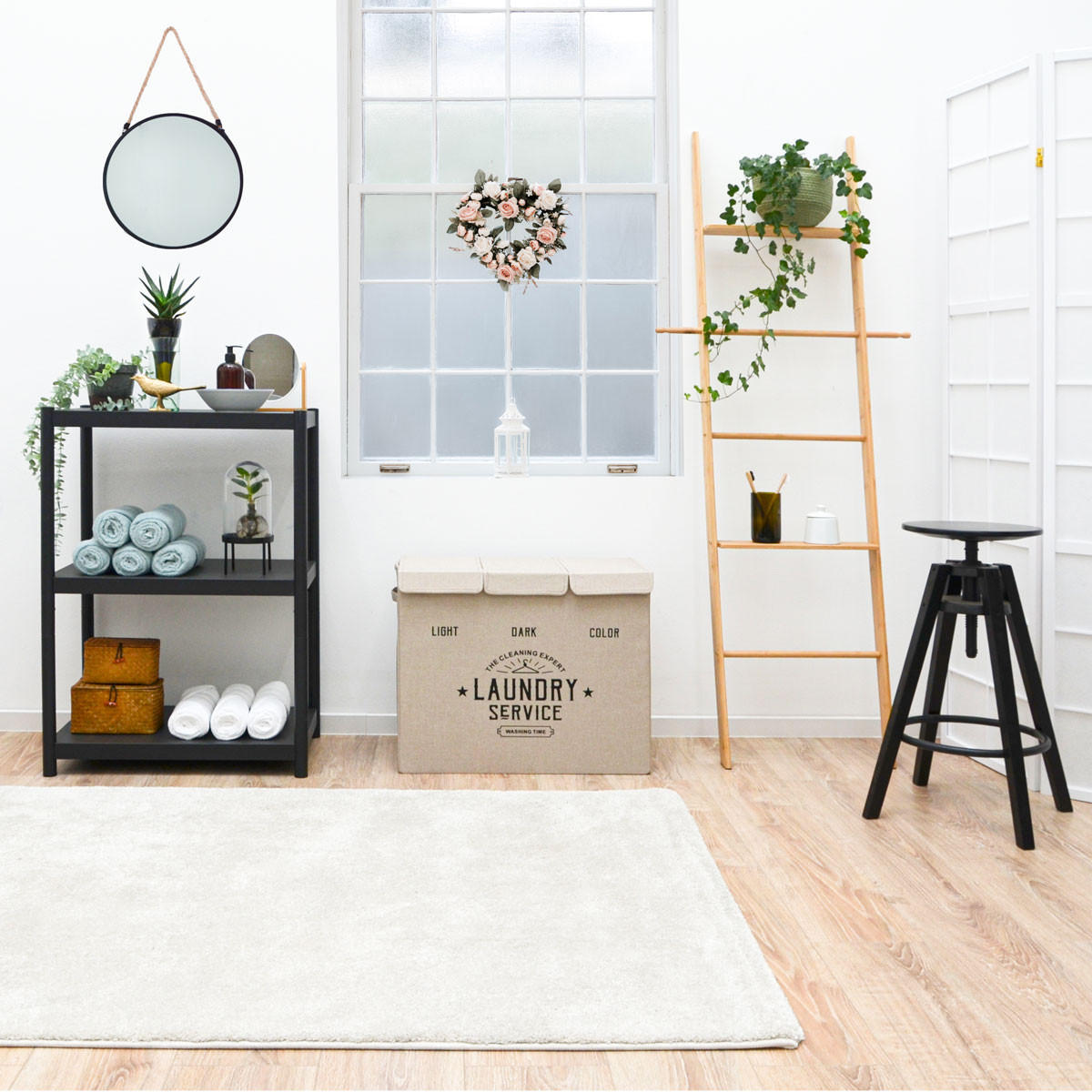 WÄSCHEKORB mit 3 Fächern, 60/30/50 cm Beige - Beige, Kunststoff (30/50/60cm) - Dunedesign