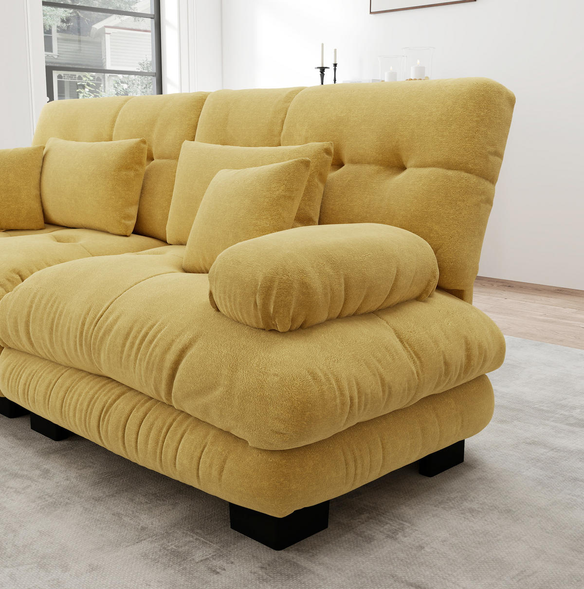 SOFA modular mit beweglichen Ottomans Chenille Yellow - Gelb, Kunststoff (145/406.1cm) - Meubliv