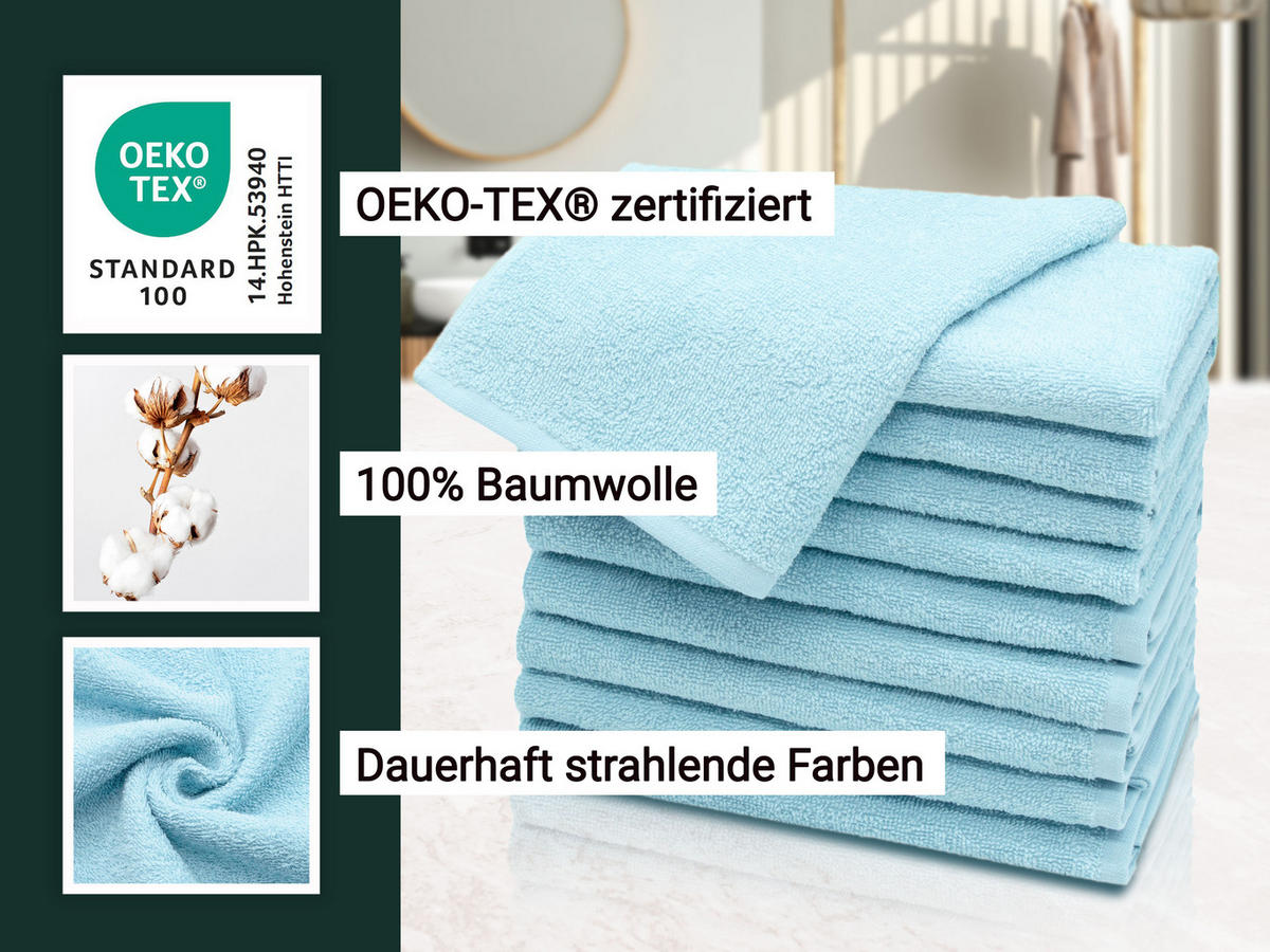 GÄSTETÜCHER, 10er-Set, 30x50 cm, 100% Baumwolle, Blau - Hellblau, Textil (30/50cm) - Zollner