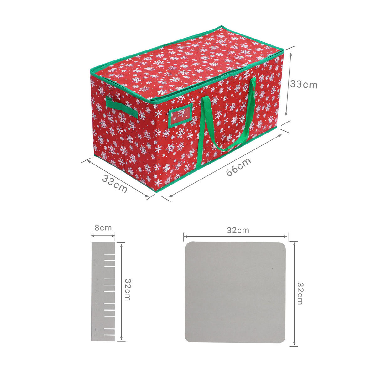 KRABICA Červená Zelená na vianočné gule 128 priehradiek - červená, textil/vlnitá lepenka (66/33/33cm) - Relaxdays