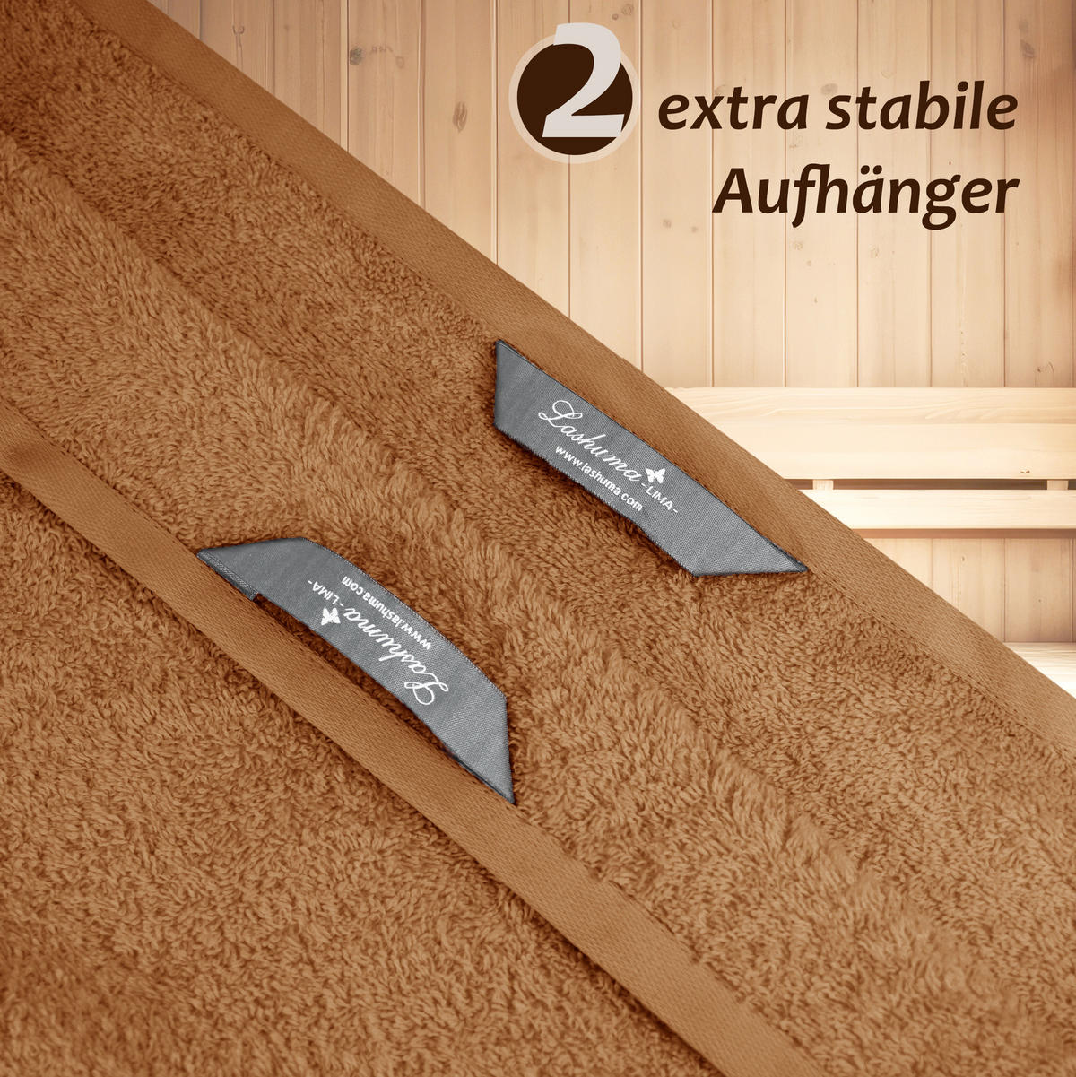 SAUNAHANDTUCH Lima Camel 100x200 cm - Cognac, Naturmaterialien (100/200cm) - Lashuma