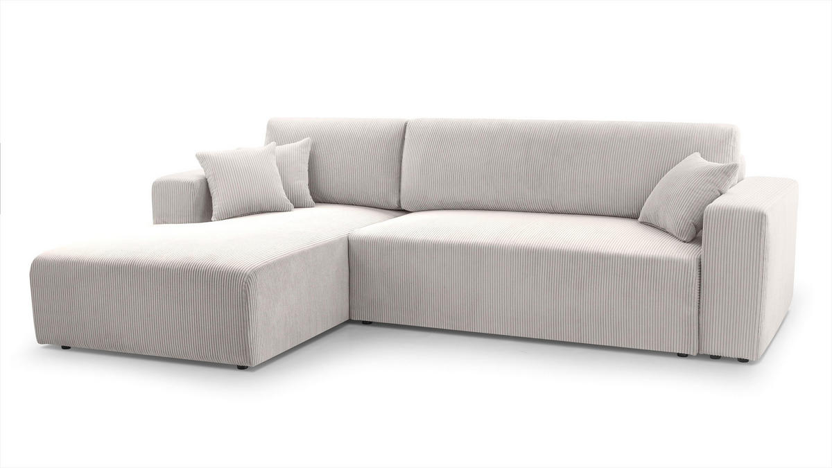 ECKSOFA L Form Catea Weiß 279/145/84 cm Links mit Schlaffunktion - Creme/Schwarz, Kunststoff/Textil (145/279cm) - AX Living