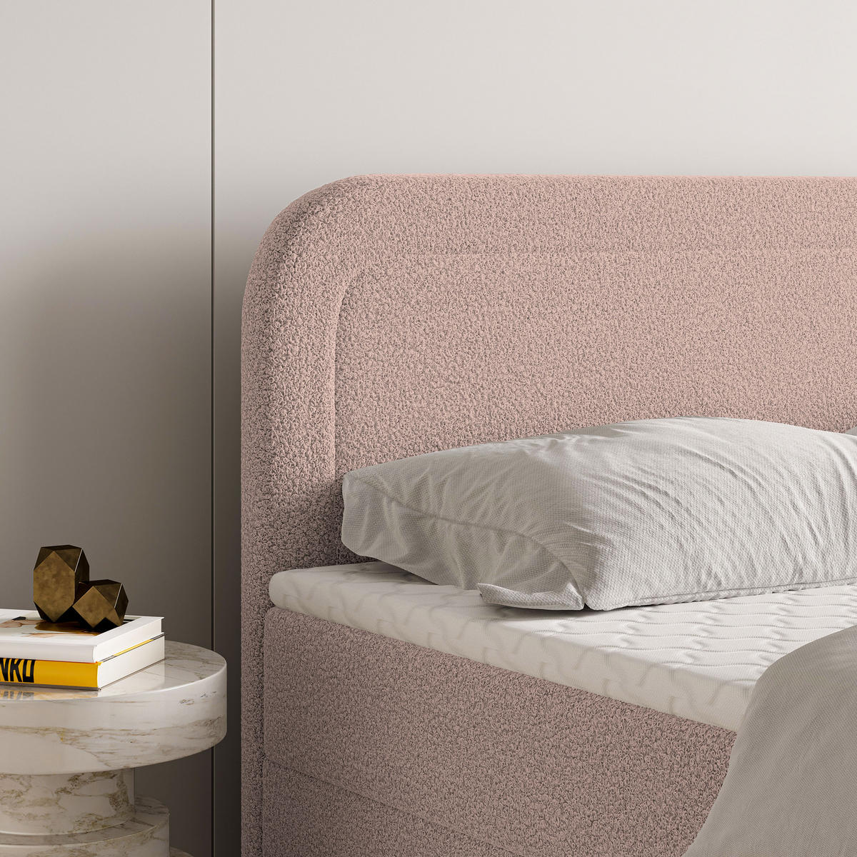 BOXBETT ARMEL 160x200 cm mit Matratze und Topper - Rosa - Rosa, Holz (160/200cm) - MASSENO