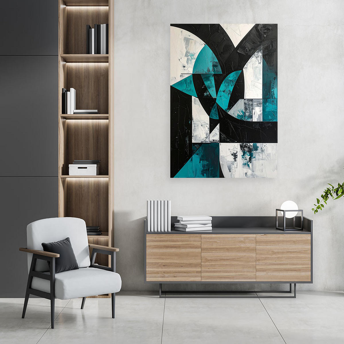 LEINWANDBILD 3D und geometrisch 80x120cm - Türkis, Textil (80/120cm) - Feeby