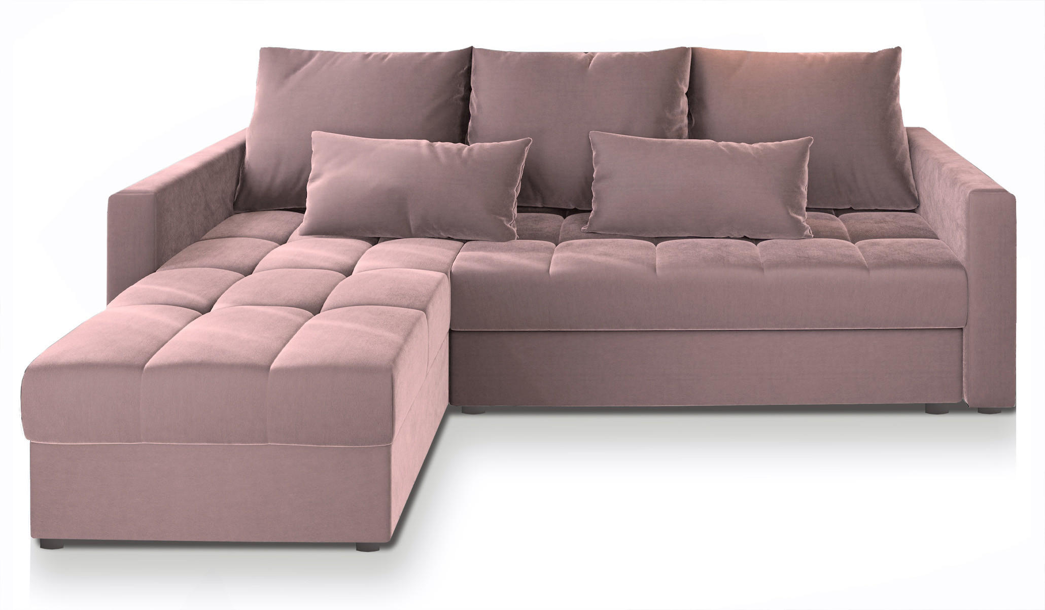 ECKSOFA KOS PIK Rosa Plüsch-Stoff mit Schlaffunktion - Rosa, Holz (220/140cm) - MASSENO