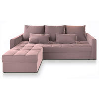 ECKSOFA KOS PIK Rosa Plüsch-Stoff mit Schlaffunktion - Rosa, Holz (220/140cm) - MASSENO