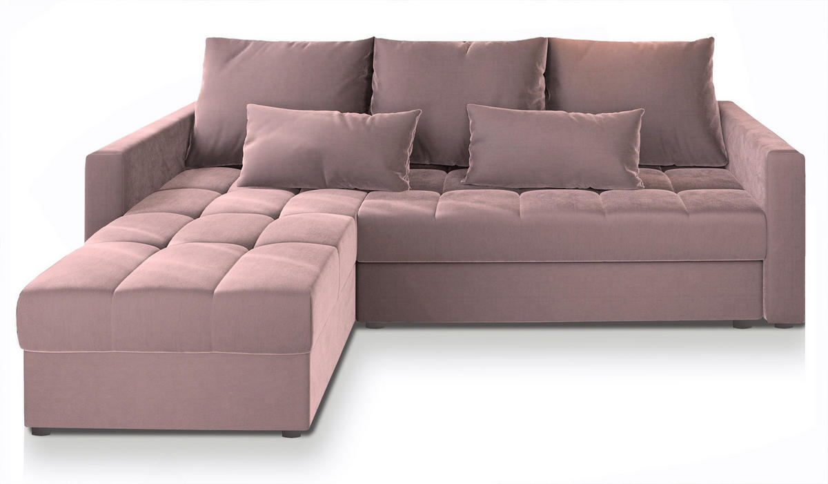 ECKSOFA KOS PIK Rosa Plüsch-Stoff mit Schlaffunktion - Rosa, Holz (220/140cm) - MASSENO
