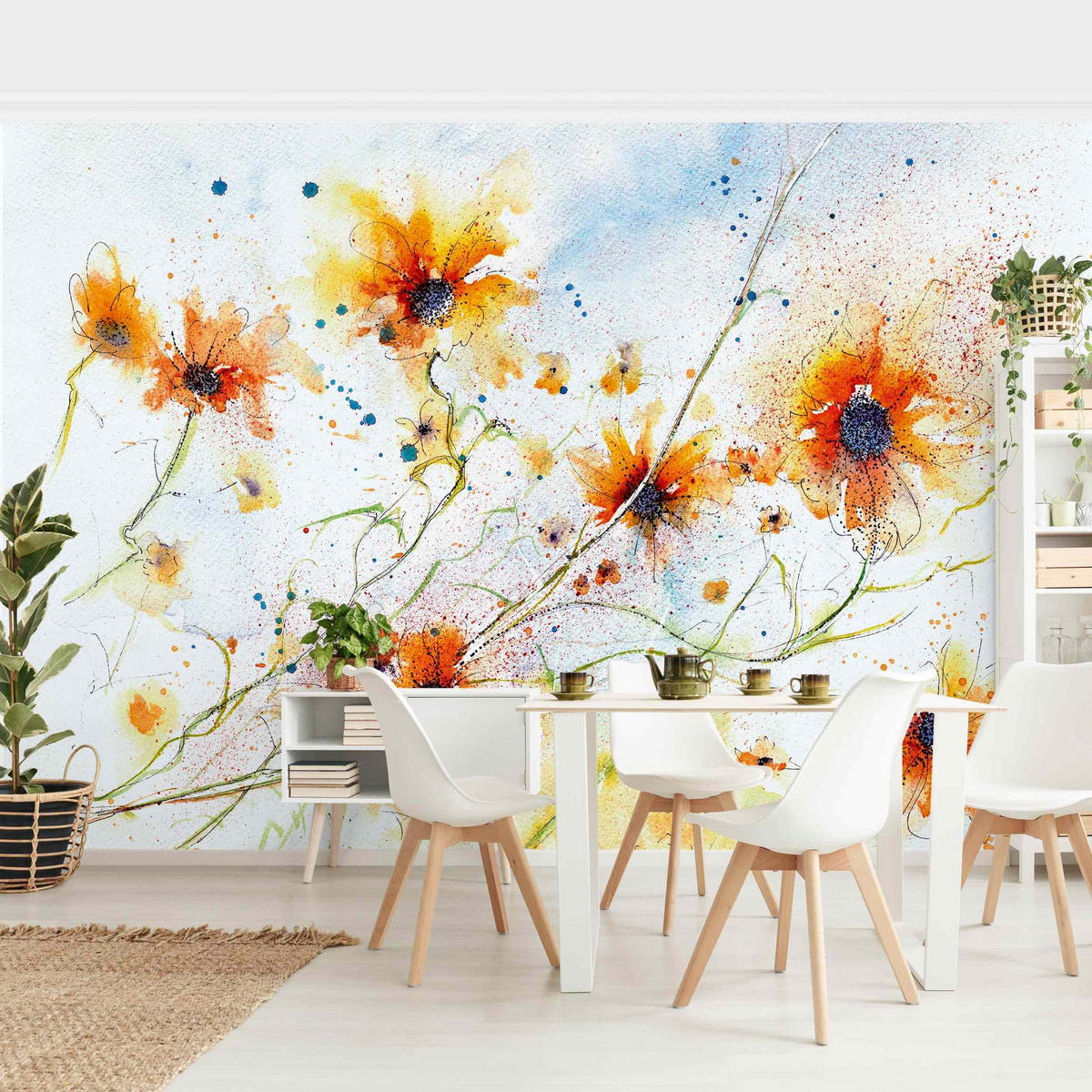 FOTOTAPETE Painted Flowers 288/190 cm - Orange, Papier (288/190cm) - Bilderwelten