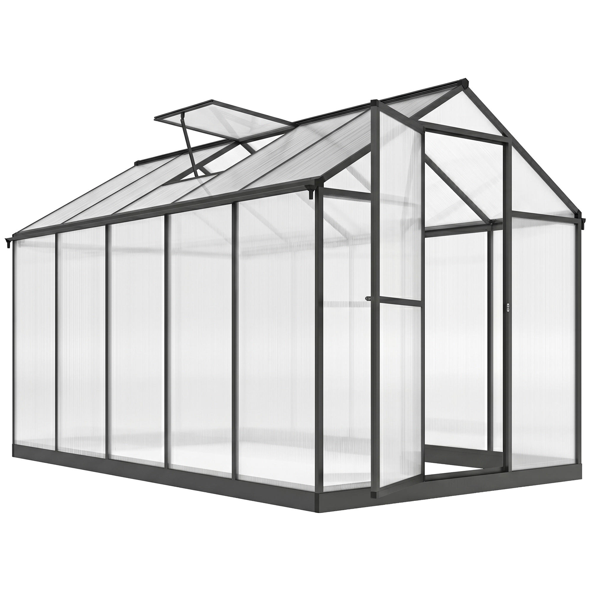 GEWÄCHSHAUS DE-12038 Aluminium-Polycarbonat mit verstellbaren Dachfenstern Transparent - Transparent, Metall (183/195/303cm) - ComfortXL