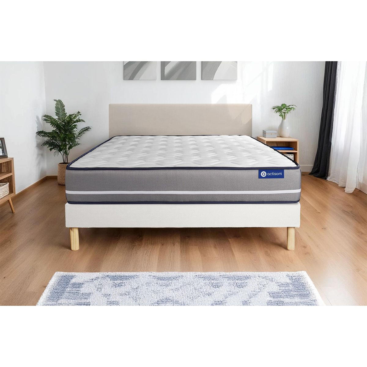 BETT Actimemo pur Memory-Schaum 130 x 190 cm h3 - Kit Bettgestell Weiß - Beige/Weiß, Karton/Holz (130/190cm) - ACTISOM