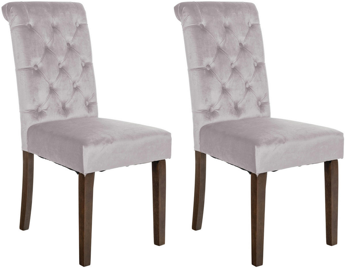 STUHL 2er Set Samt grau - Walnussfarben/Grau, Holz/Textil (45/98/63cm) - CLP