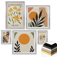 WANDBILDER 5er Set - 50x50 cm & 20x30 cm & 40x60 cm Silberner Rahmen - Abstrakte geometrische Formen - Silberfarben, Kunststoff (40/60cm) - ArtPrintCave
