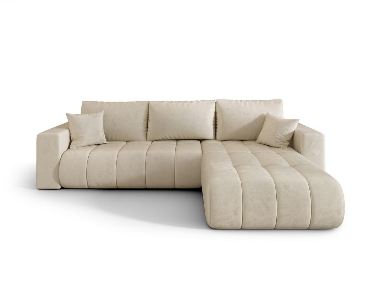 ECKSOFA LARA PREMIUM rechts beige Velours Monolith 2 - Schlaffunktion, Bettkasten - Beige, Textil (280/174cm) - Cornero