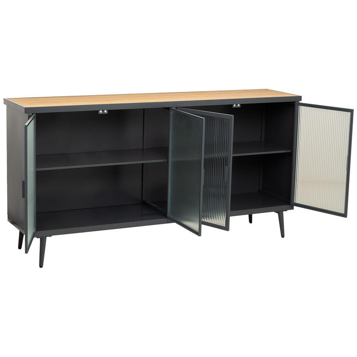 HOLZ-METALLSCHRANK mit Glas 160x36x80 cm - Schwarz, Holz (160/80/36cm) - Wanderlust