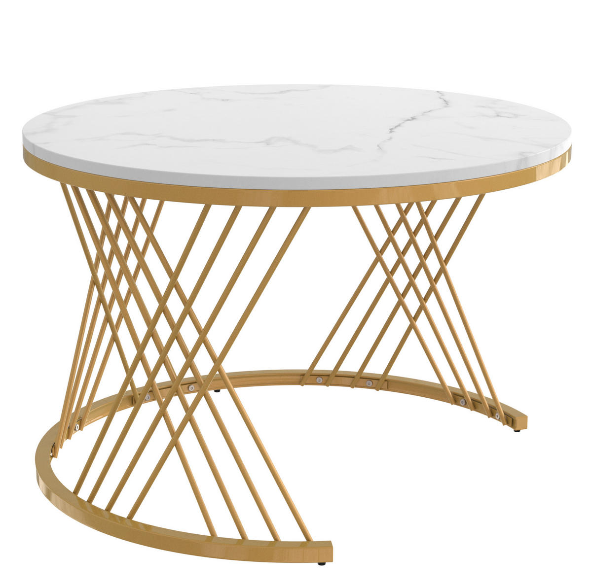 COUCHTISCH-SET 70/70/45,5 + 50/50/38,5 cm in Weiß mit Schublade und Marmormuster - Weiß, Holzwerkstoff (70/70/48cm) - Flora Grace