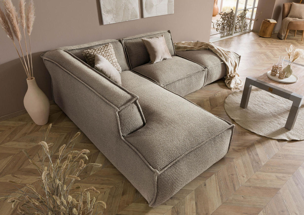 ECKSOFA inkl. Hocker 195x220x79 Polyester taupe RAVENNA. - Taupe, Kunststoff (195/220cm) - Massivmoebel24