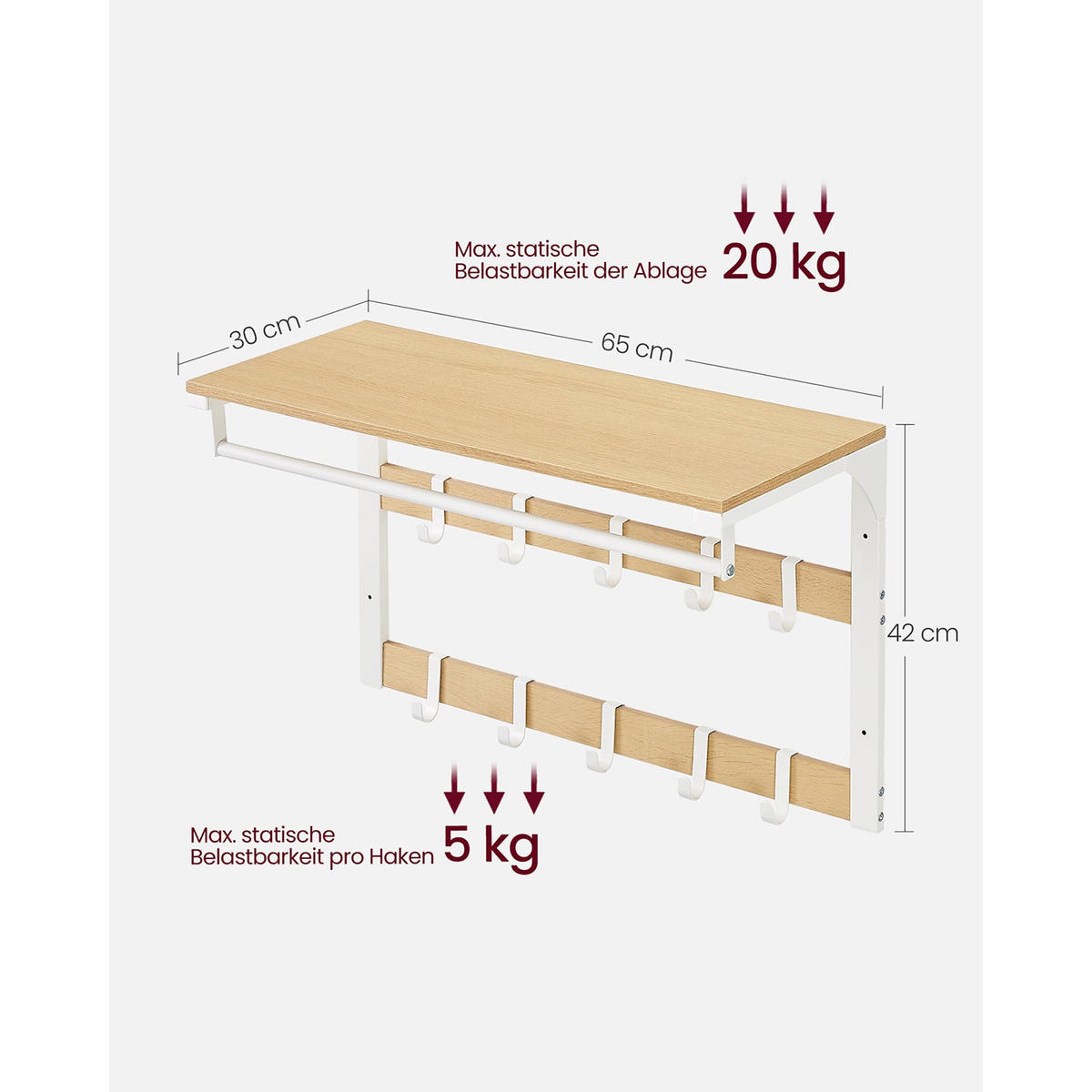 WANDGARDEROBE VICTORIA - Weiß, Holzwerkstoff (65/42/30cm) - Hansiro