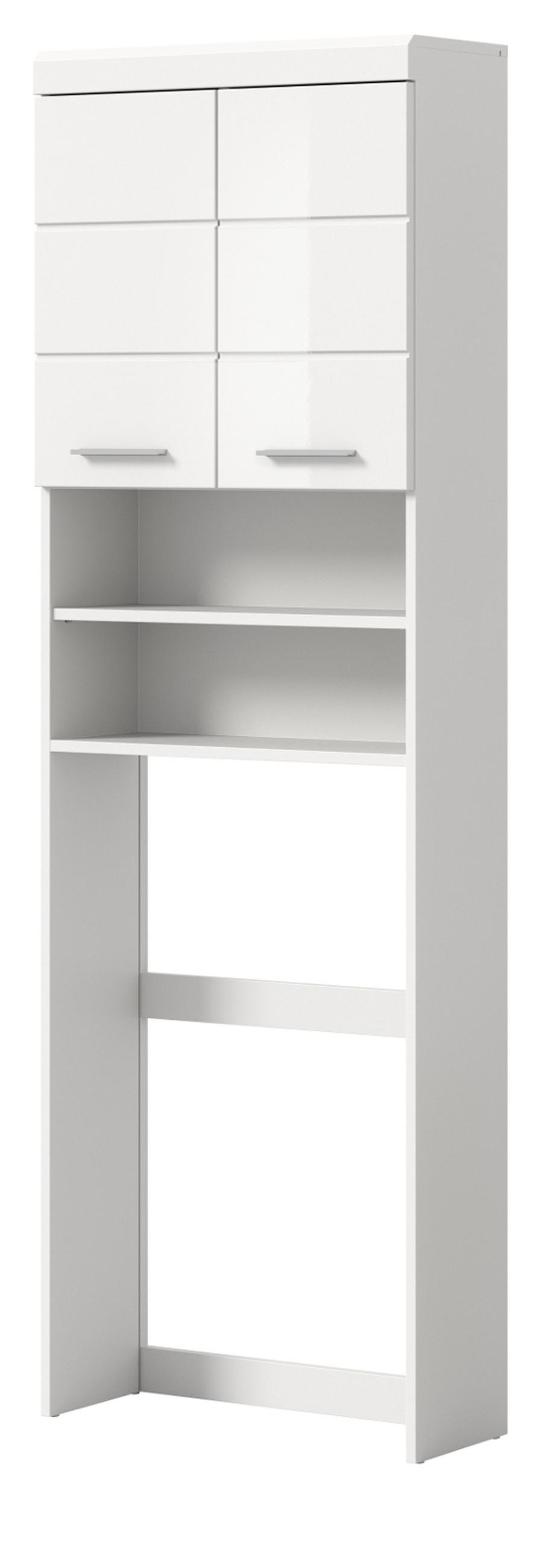 WASCHMASCHINENSCHRANK weiß Hochglanz 63 x 191 cm, Überbau mit 6 Fächern - Weiß Hochglanz/Silberfarben, Holzwerkstoff/Kunststoff (63/191/24cm) - Inn.Furn