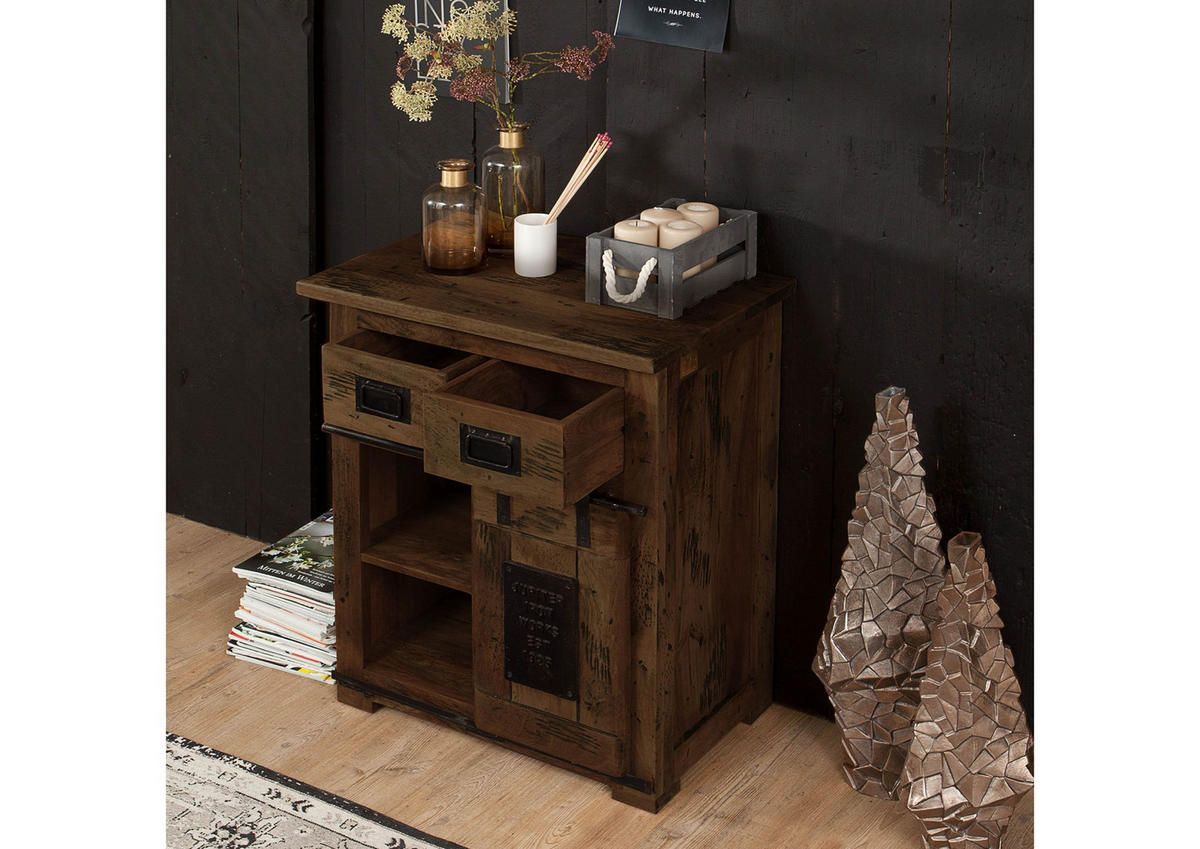 KOMMODE Mango 70x45x85 braun lackiert RAILWAY #411 - Braun, Holz (70/85/45cm) - Massivmoebel24