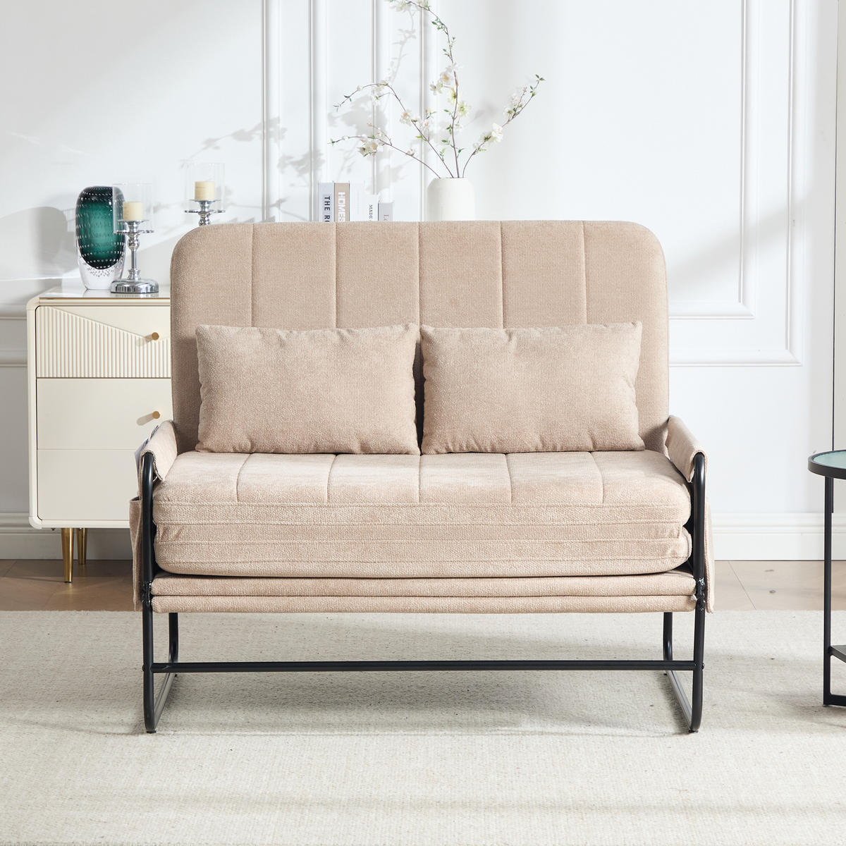 SCHLAFSOFA 2-Sitzer umbaubar mit Metallgestell, DE-42601, Khaki - Sandfarben, Metall (104/92/85cm) - ComfortXL