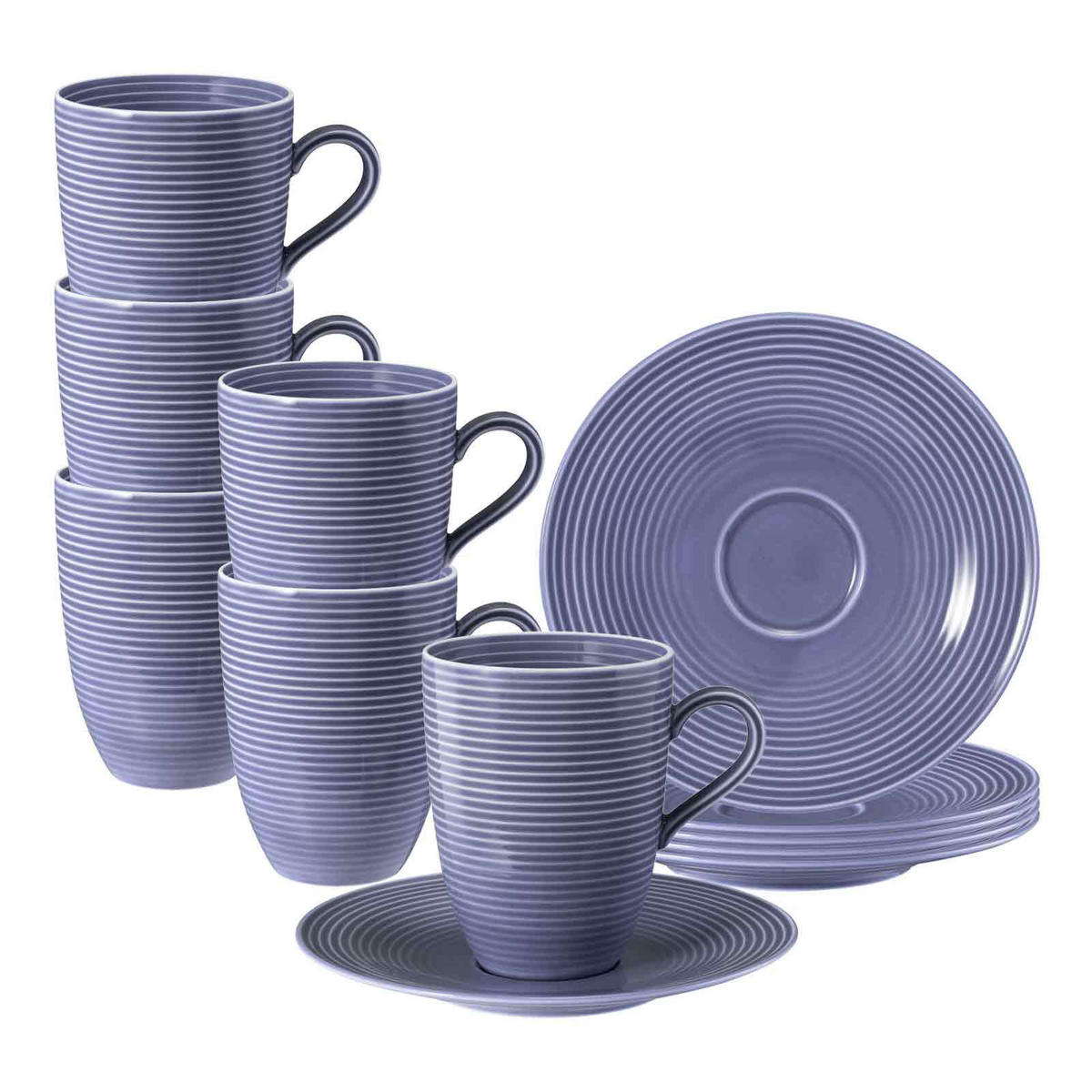 HENKELBECHER MIT UNTERTASSEN Beat Color Glaze Fliederblau 350 ml 6er Set - Flieder, Keramik (16.7/12.8/16.7cm) - Seltmann Weiden