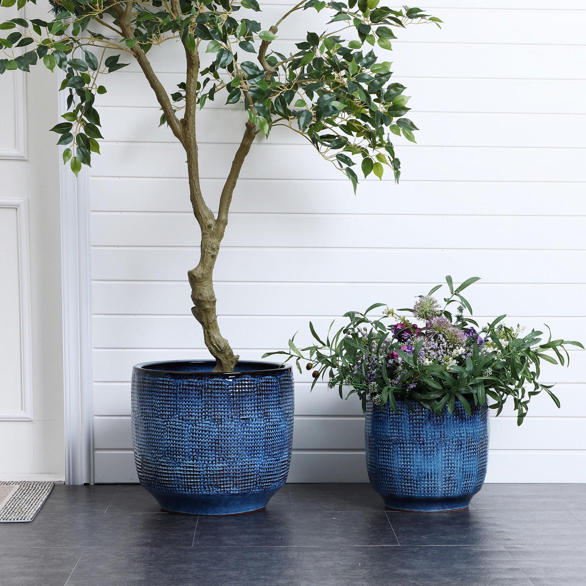 KERAMIK Blumentopf Groß, Round Übertöpfe Blau Ø30xH28 cm - Blau, Keramik (28cm) - Hometopia