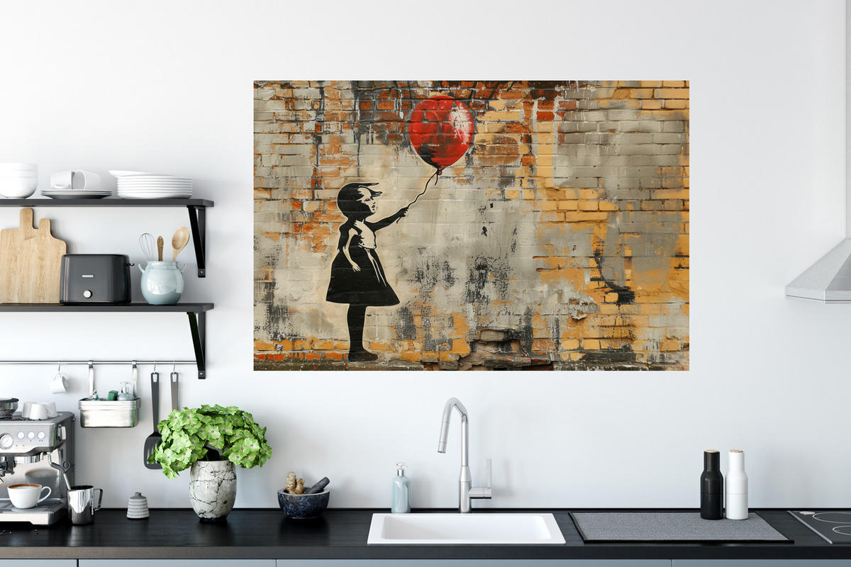 WANDTATTOO Graffiti - Banksy - Mädchen - Straßenkunst 120x80 cm - Sandfarben, Kunststoff (120/80/0.1cm) - MuchoWow