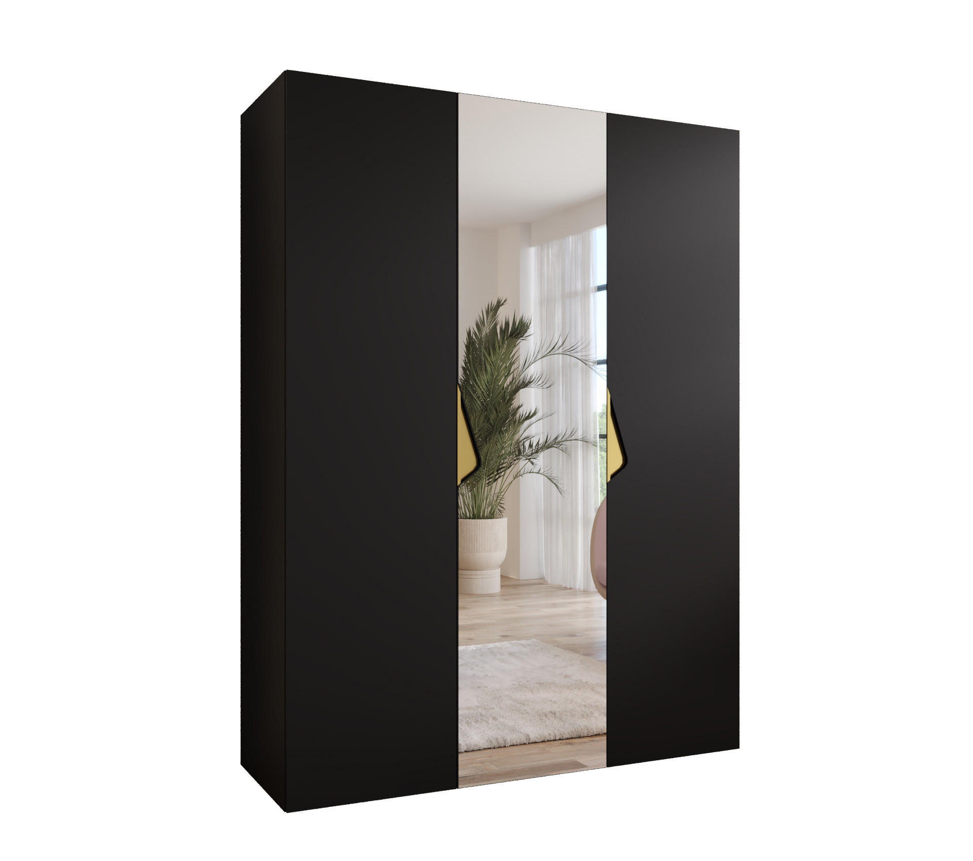 DREHTÜRENSCHRANK 202/150/52 3-türig - Goldfarben/Schwarz, Holz/Metall (150/202/52cm) - Abiks Möbel