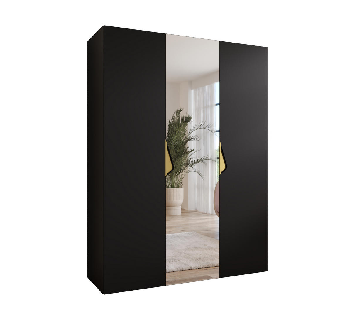 DREHTÜRENSCHRANK 202/150/52 3-türig - Goldfarben/Schwarz, Holz/Metall (150/202/52cm) - Abiks Möbel