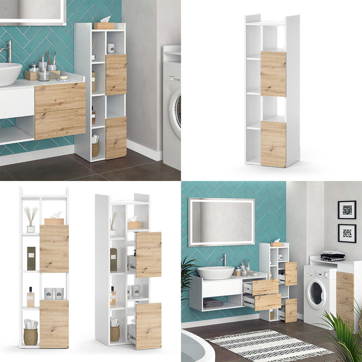 BADSCHRANK Alf Weiß 36 x 117 cm mit 2 Schubladen - Weiß, Holzwerkstoff (36/117/36cm) - Vicco