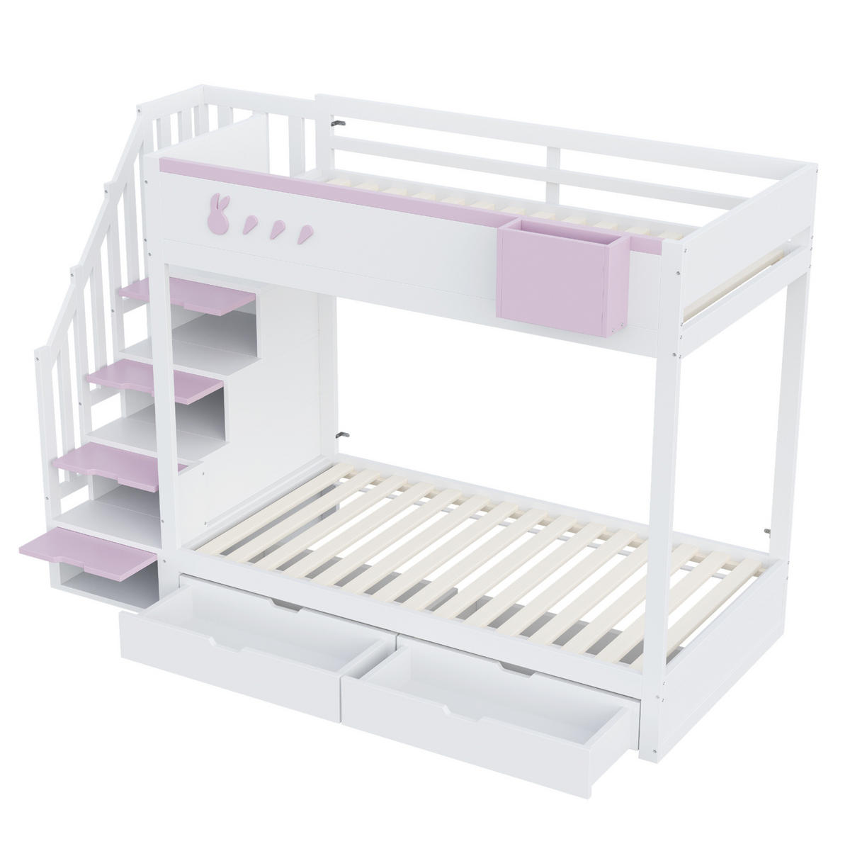 ETAGENBETT 90/200 cm in Weiß/Rosa mit Stauraum und abnehmbarem Regal - Weiß, Holz (90/200cm) - BEAOK
