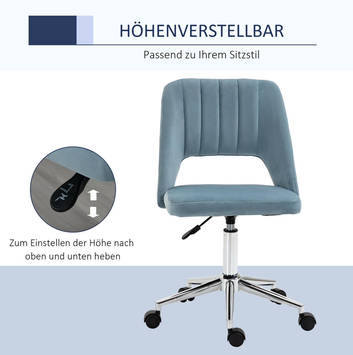 DREHSTUHL höhenverstellbar Polyester Blue - Blau, Kunststoff (60/91/49cm) - Meubliv