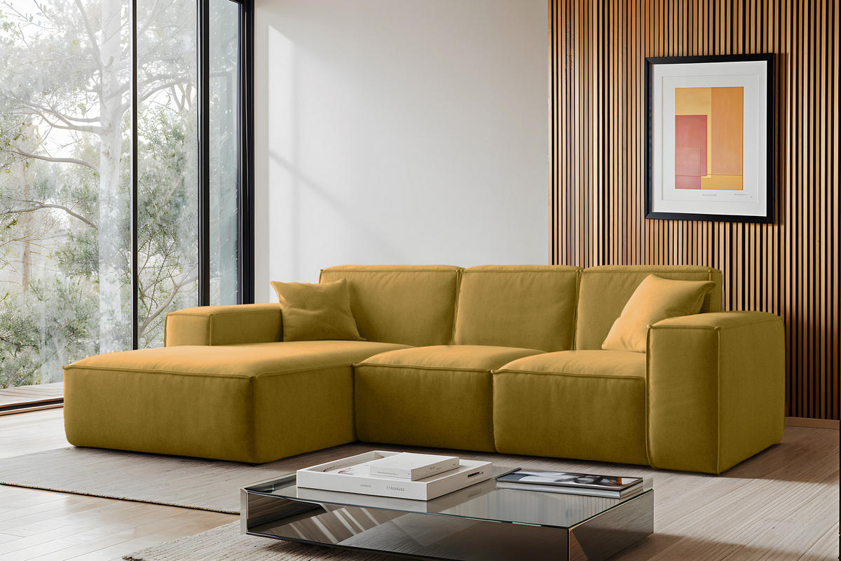 ECKSOFA L-Form Siena Stoff Salvador Gelb Links - Gelb, Holz (165/266cm) - Kaiser Möbel