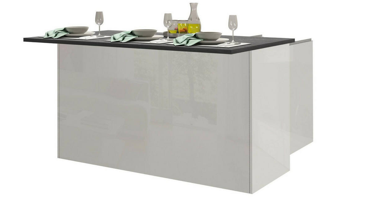 KÜCHENINSEL Glänzendes Weiß, Schiefer 90/155/90 cm - Schieferfarben/Weiß, Holzwerkstoff (155/90/90cm) - DMORA