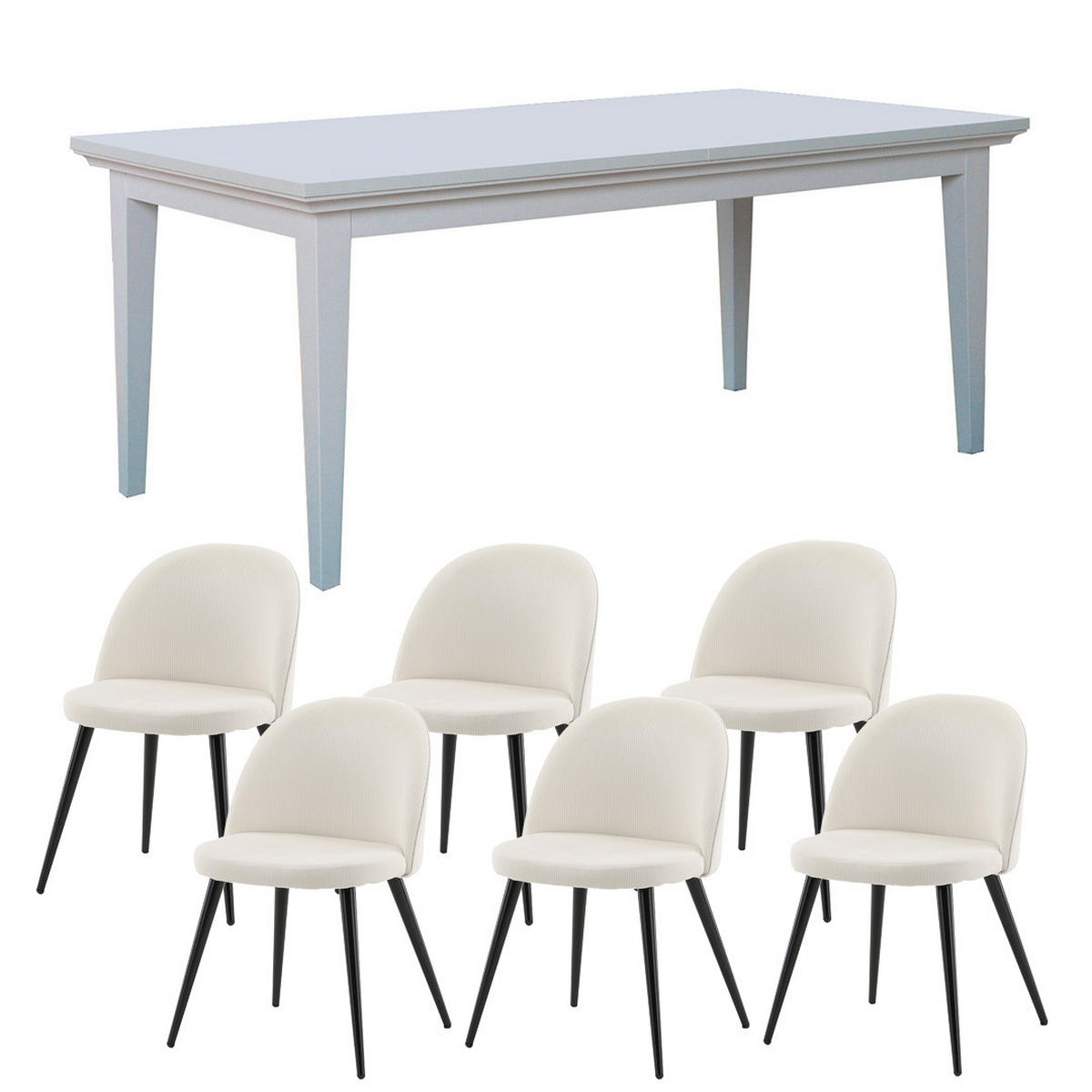 ESSGRUPPE 7-TLG. Venedig Weiß - Weiß, Holzwerkstoff/Textil (95/76/276cm) - ebuy24