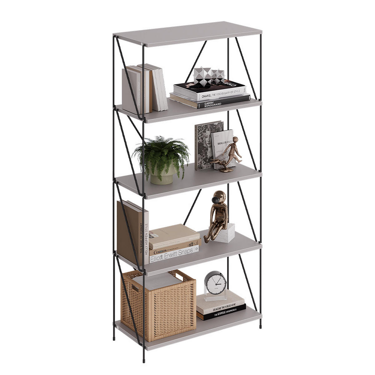 BÜCHERREGAL Ravix Greige/Schwarz 60 x 134.5 cm - Schwarz/Grau, Holzwerkstoff (60/134.5/30cm) - Vicco