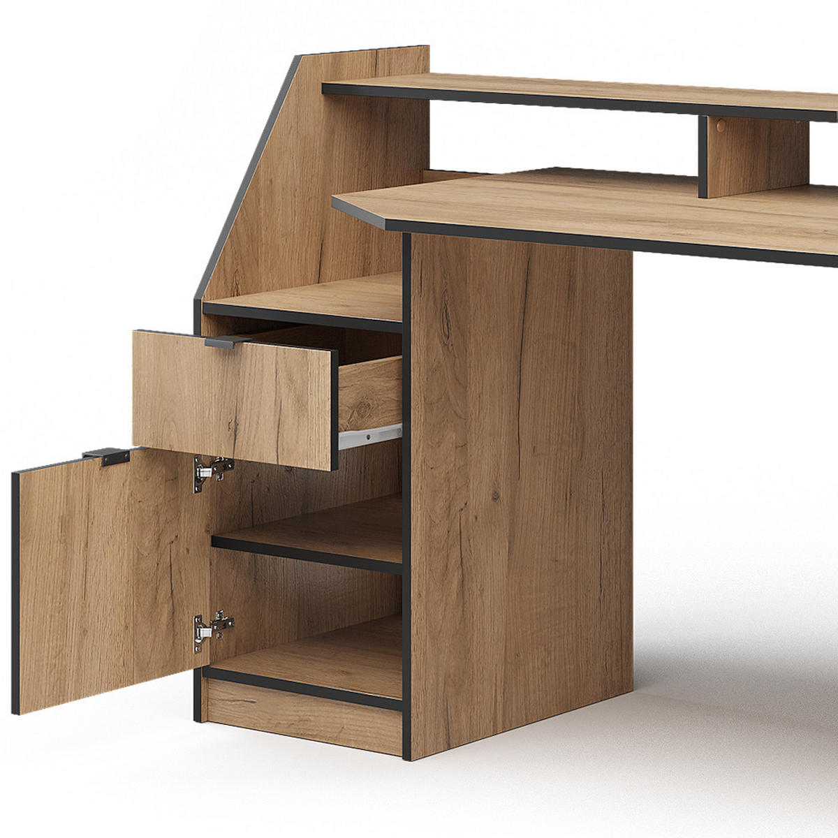 GAMING-TISCH Joel Goldkraft Eiche 179.8 x 65.5 cm mit 1 Schublade und 1 Tür - Honigeiche, Holzwerkstoff (65.5/179.8/90.6cm) - Vicco
