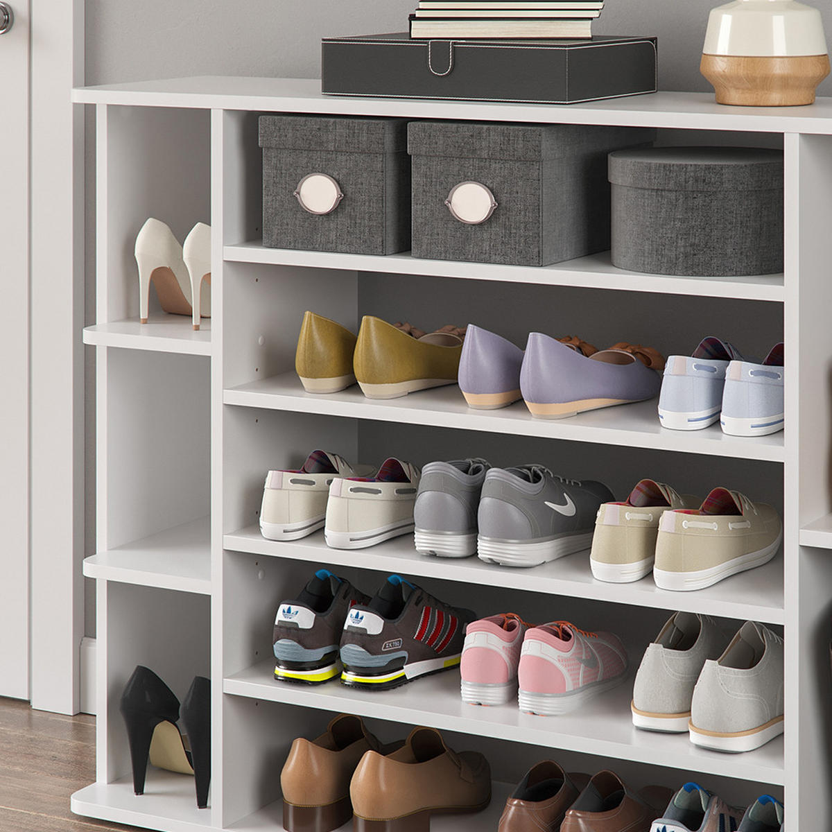 SCHUHREGAL Levin Weiß 116.2 x 87.4 cm - Weiß, Holzwerkstoff (116.2/87.4/30.1cm) - Vicco