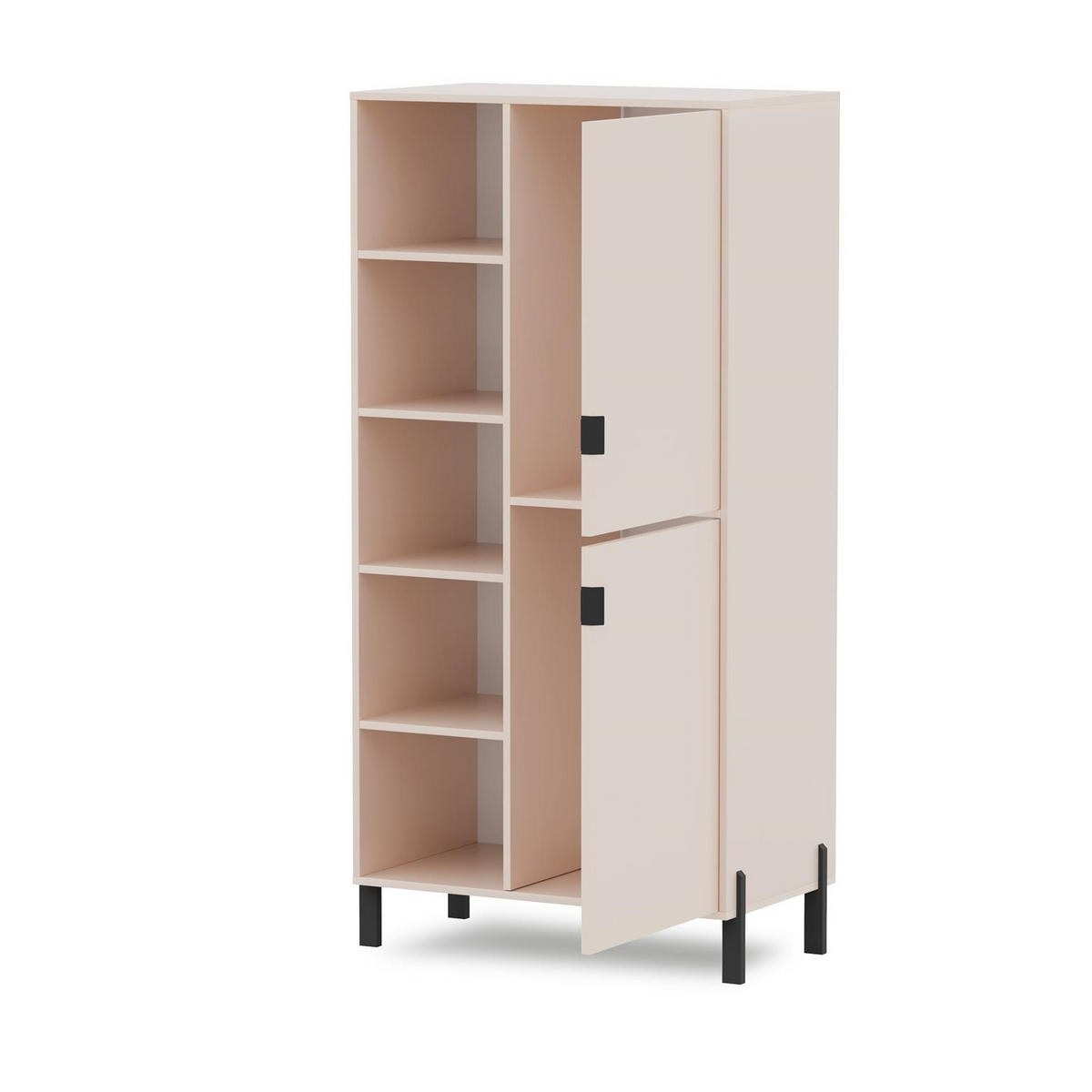 REGAL Calma Sandbeige, zweitüriges Bücherregal rechte Seite - Beige/Schwarz, Holzwerkstoff (81/156/45cm) - Bettso