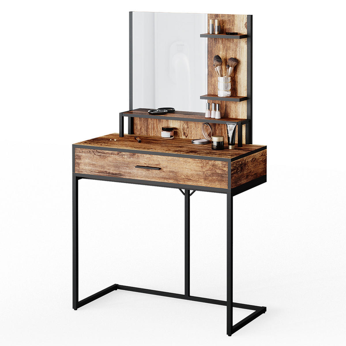 SCHMINKTISCH Fyrk Antikholz 80 cm - Alteiche/Schwarz, Holzwerkstoff (80/135.5/40cm) - Vicco
