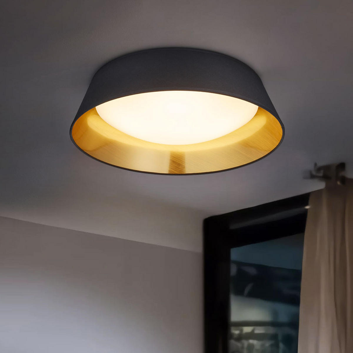 LED DECKENLEUCHTE Ponts Schwarz Gold - Schwarz, Textil (45/45/12cm)