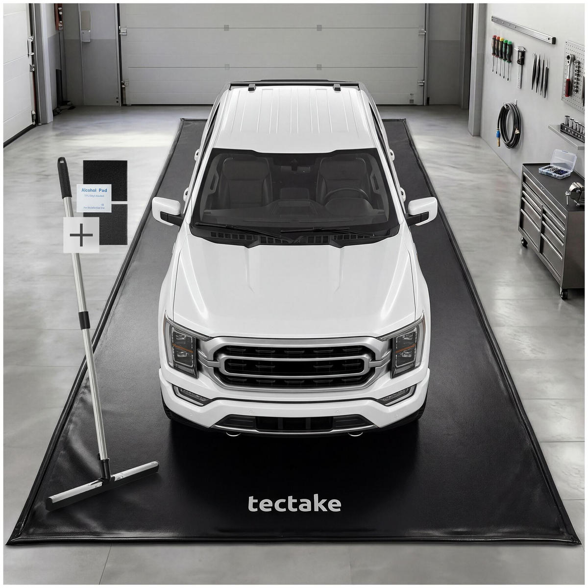 GARAGENBODENMATTE , inklusive ausziehbarem Abzieher, schwarz - Schwarz, Kunststoff (260/670cm) - tectake
