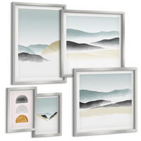 BILDER SET 5er Set - 50x50 cm & 20x30 cm & 40x60 cm Silberner Rahmen - Wellen – Japanische Kunstgrafik - Silberfarben, Kunststoff (40/60cm) - TULUP