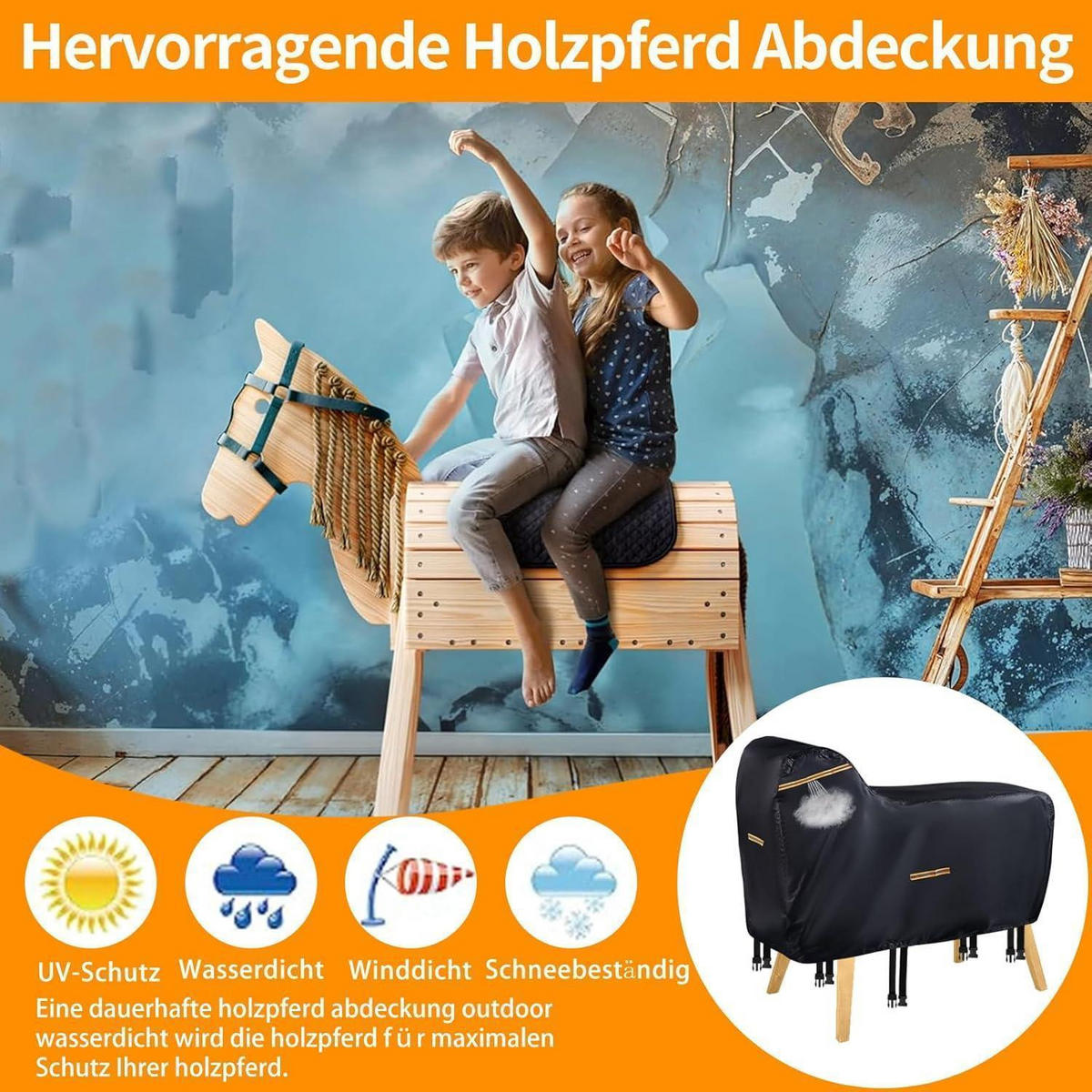 ABDECKUNG Holzpferd 160 x 110 x 70 cm Wasserdicht UV-Beständig - Schwarz, Textil (70/110/160cm)