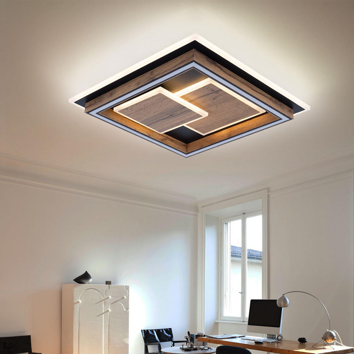 LED DECKENLEUCHTE Metall Schwarz Braun - Braun, Metall (41/41/7.6cm) - Globo Lighting