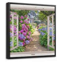 LEINWAND Bilder mit Rahmen - Hortensie - Durchsichtig - Blumen - Sommer - Lila - Weg - 20x20 - Lila, Textil (20/20cm) - MuchoWow