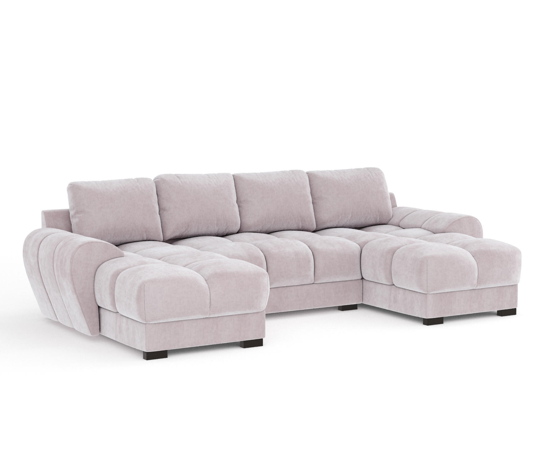 WOHNLANDSCHAFT Peebles Lila Samtstoff - Flieder/Schwarz, Holz/Holzwerkstoff (330/90/175cm) - Maison de Reve