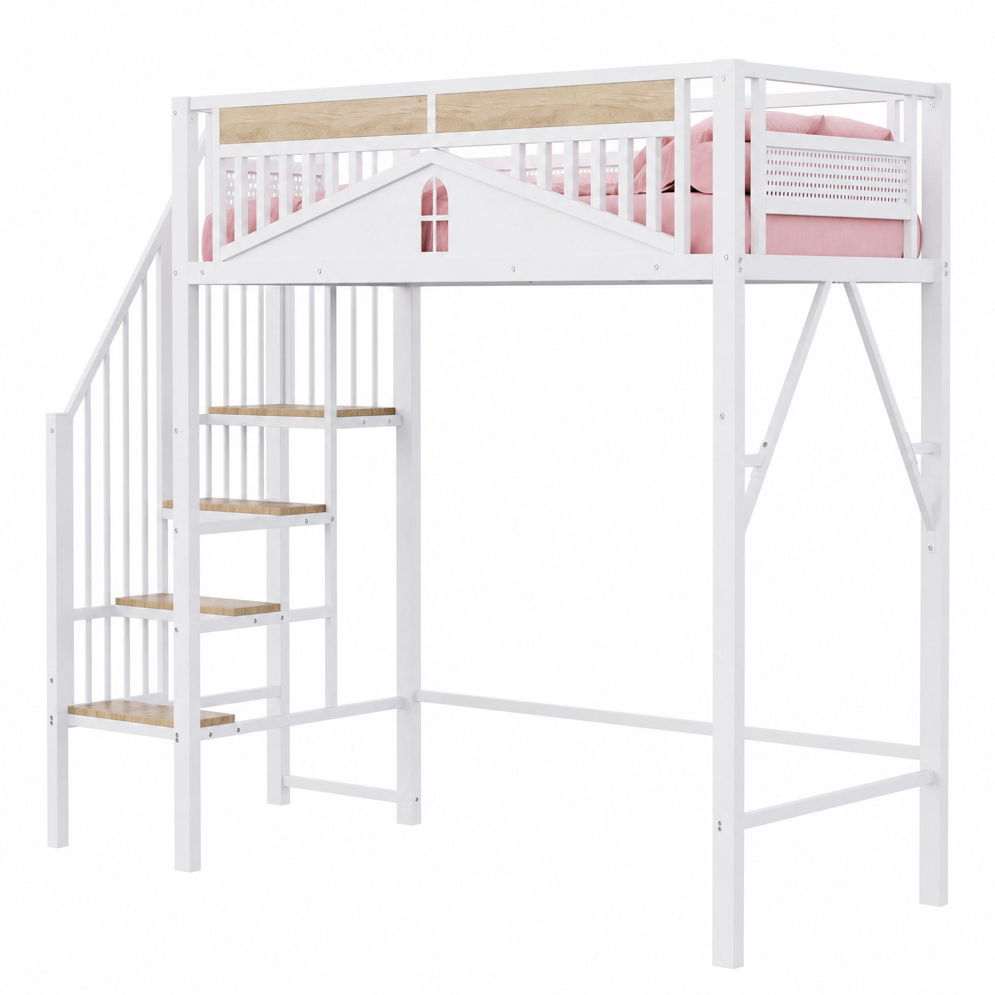 HOCHBETT 90/200 cm aus Metall mit Sicherheitsleiter Weiß - Weiß, Metall (90/200cm) - OKMYHOME
