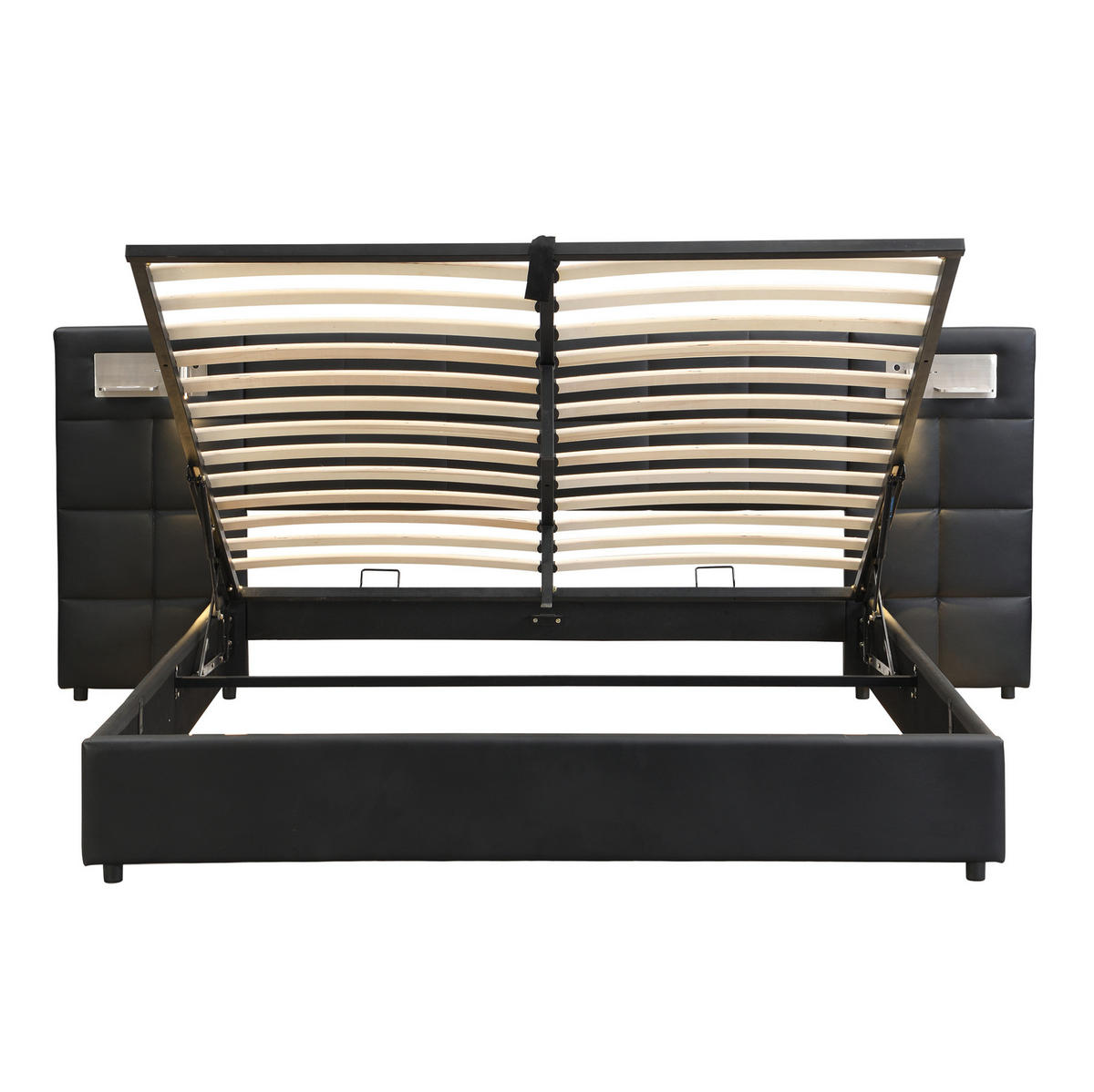 POLSTERBETT 180/200 cm mit Bettkasten, USB und LED-Beleuchtung in Schwarz - Schwarz, Kunststoff (180/200cm) - BEAOK